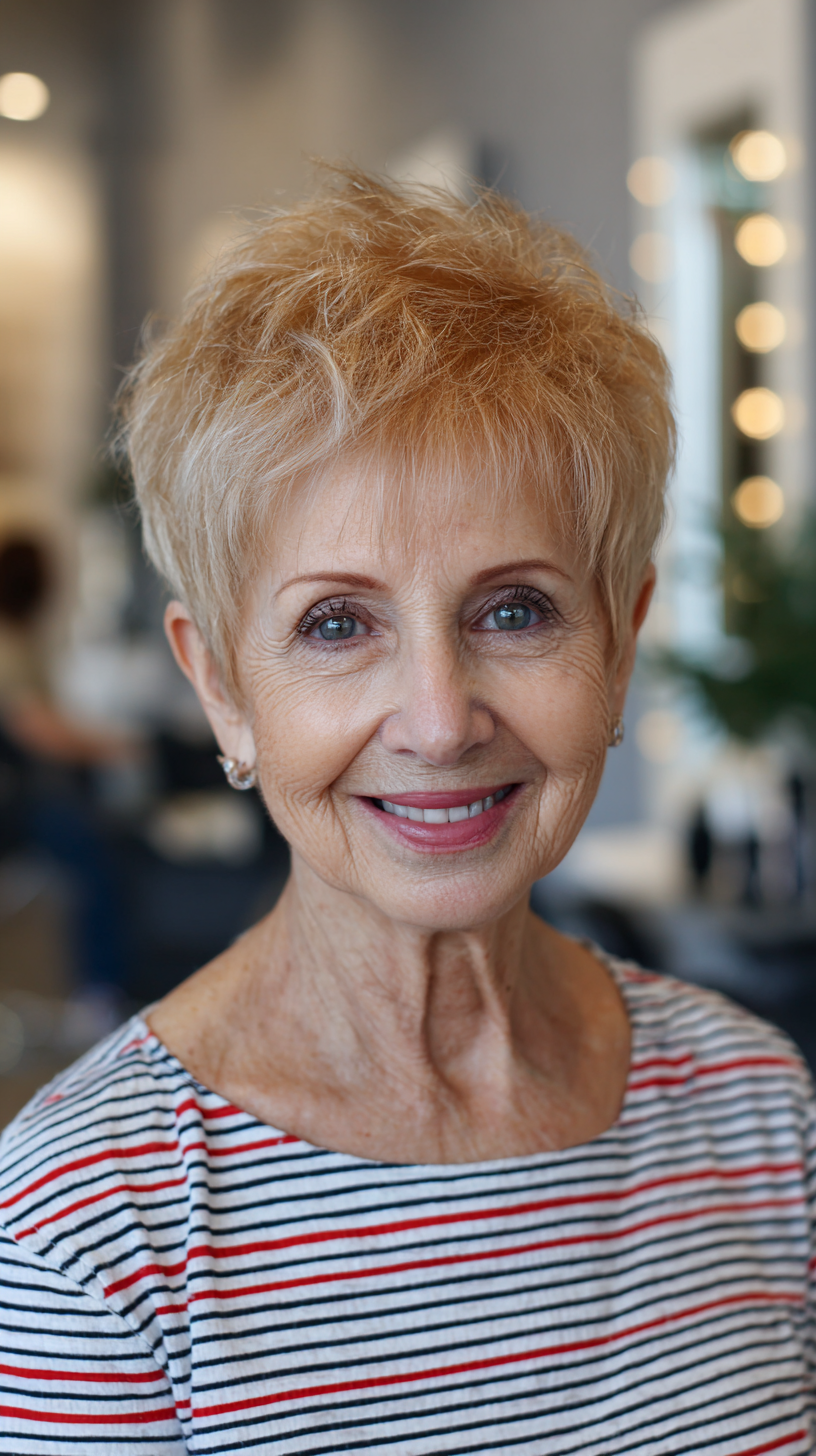 Textured Short Crop with Light Blonde Highlights