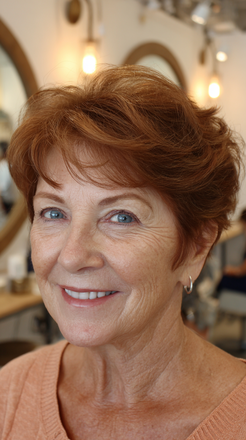 Textured Short Crop with Lively Auburn Highlights