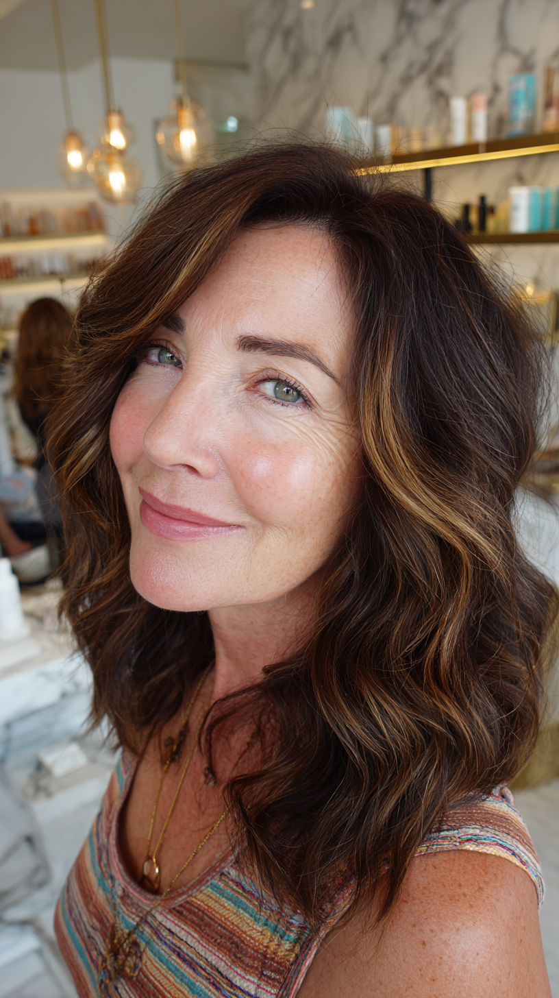 Warm Chestnut Waves with Delicate Highlights