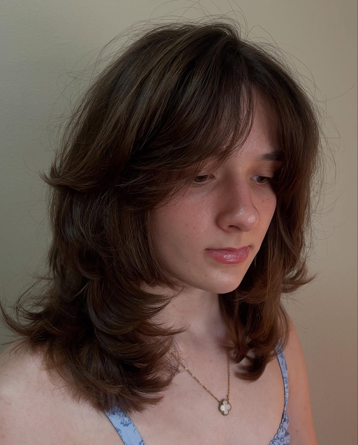 Modern Layered Mid-Length Shag with Soft Flicks