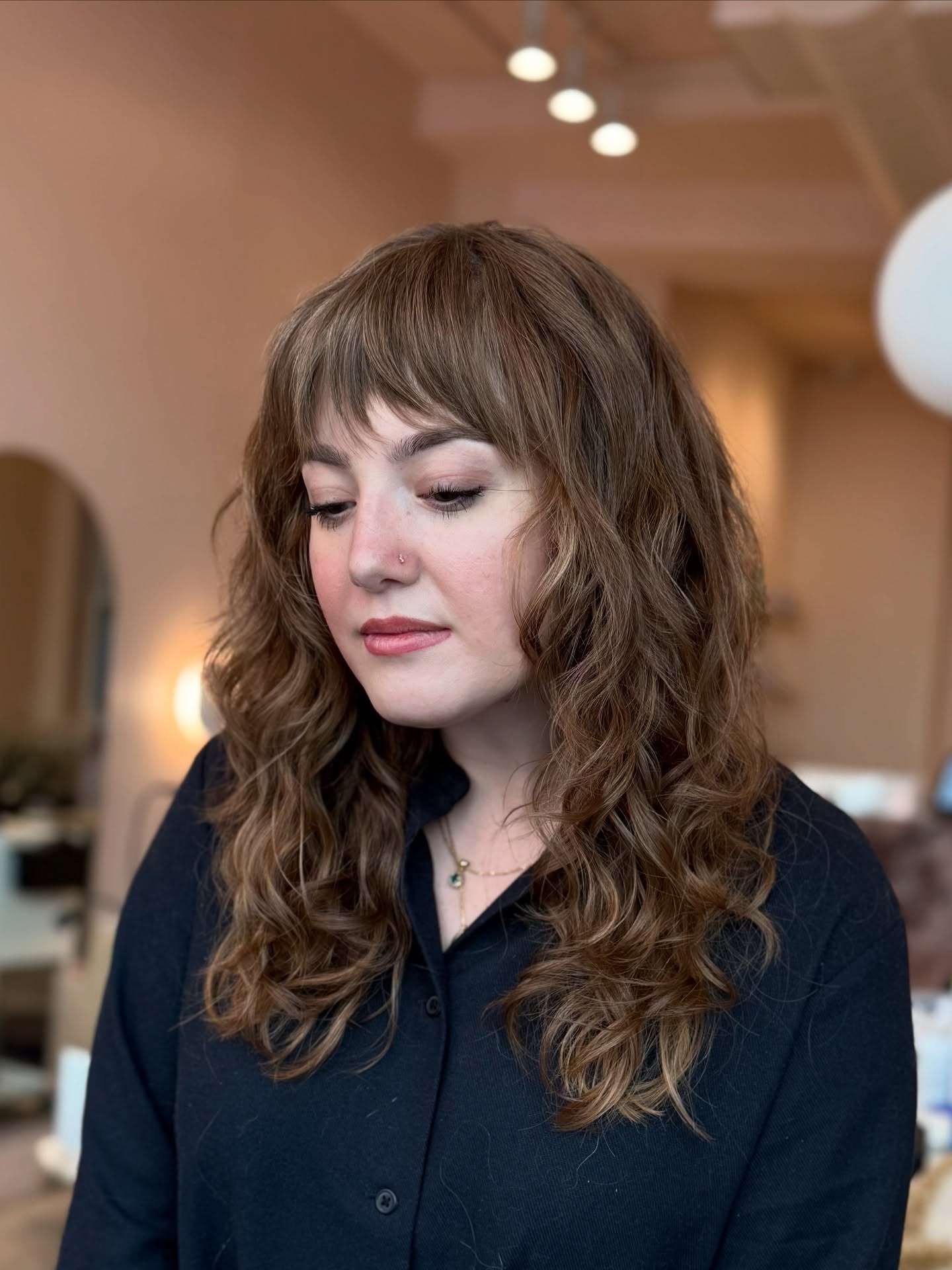 Textured Long Curly Cut with Soft Bangs