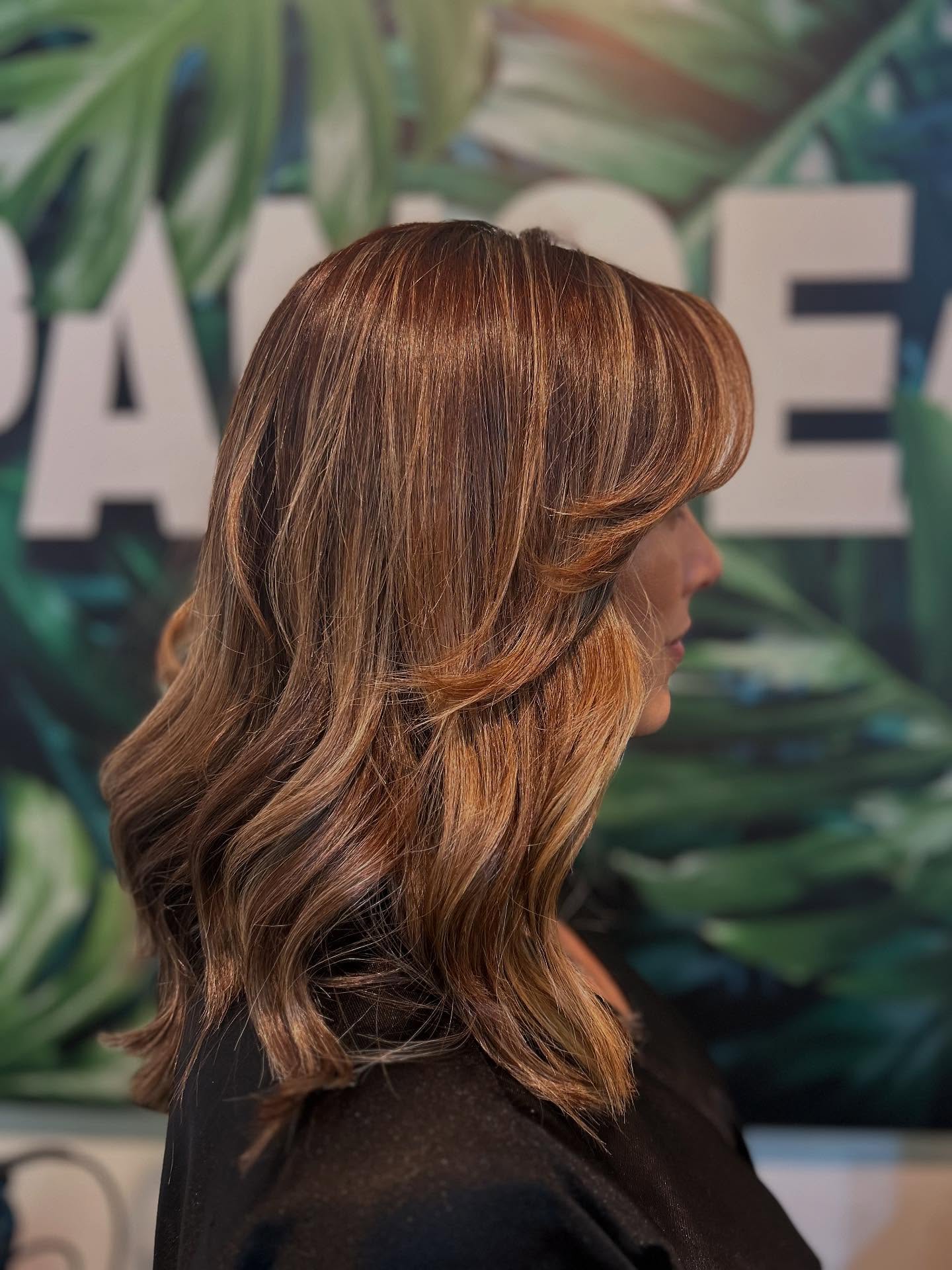 Warm Caramel Mid-Length Shag with Soft Face-Framing Layers