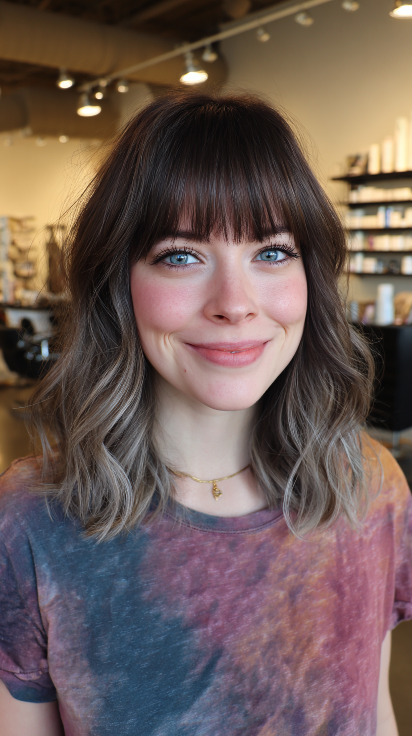 Chic Ashy Brown Waves with Bangs