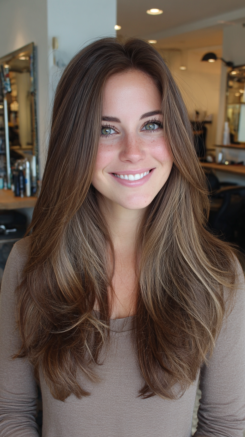 Luxurious Ashy Brown Layers with Subtle Highlights