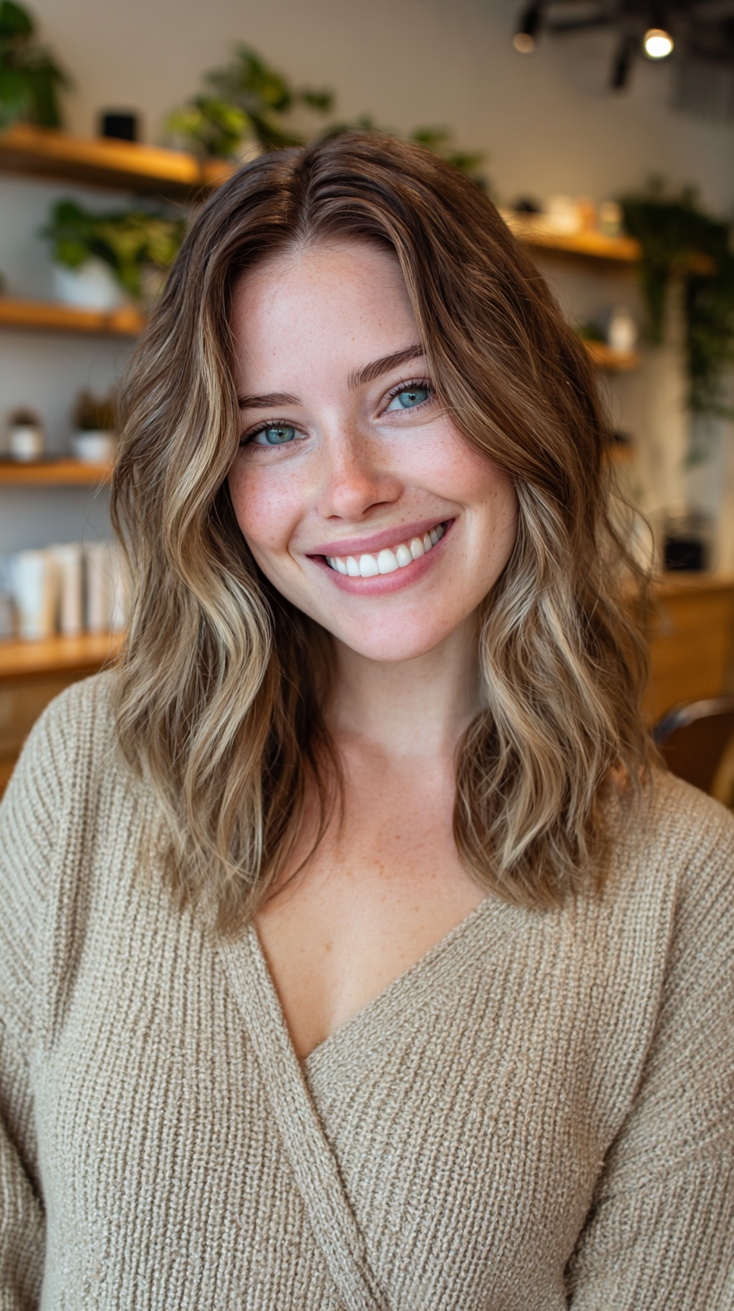 Radiant Ashy Brown Waves with Textured Layers