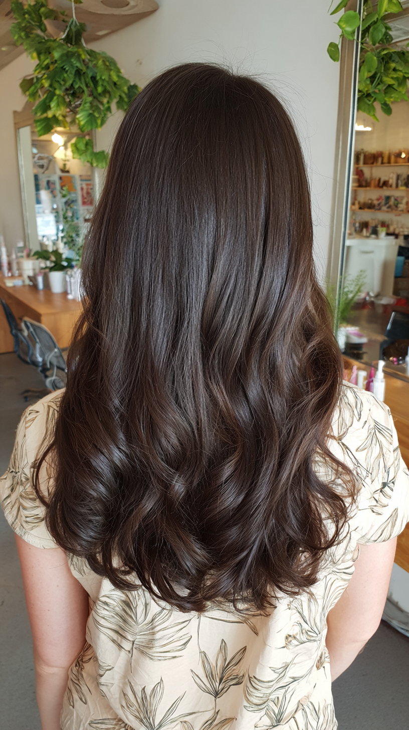 Radiant Dark Brown Waves with Ashy Highlights