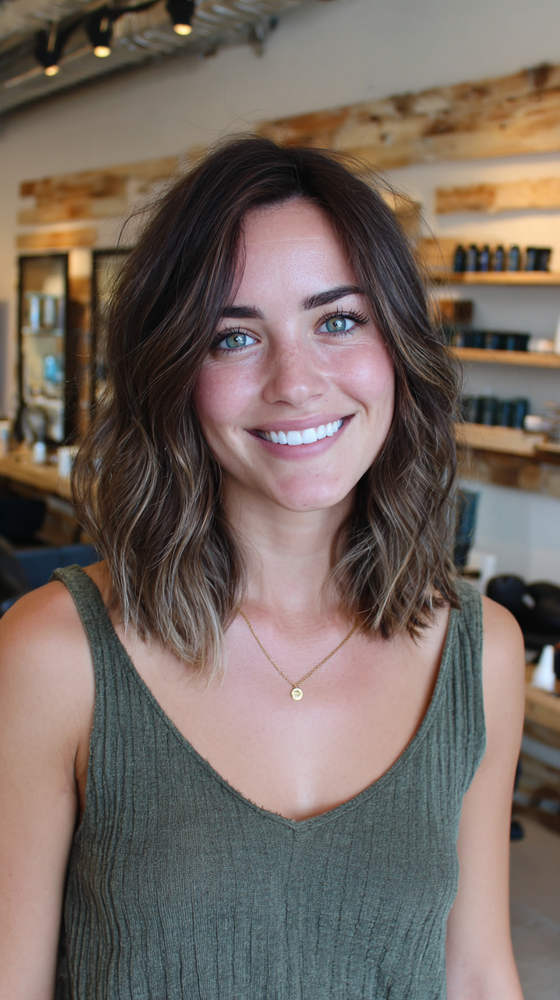 Textured Ashy Brown Lob with Highlights