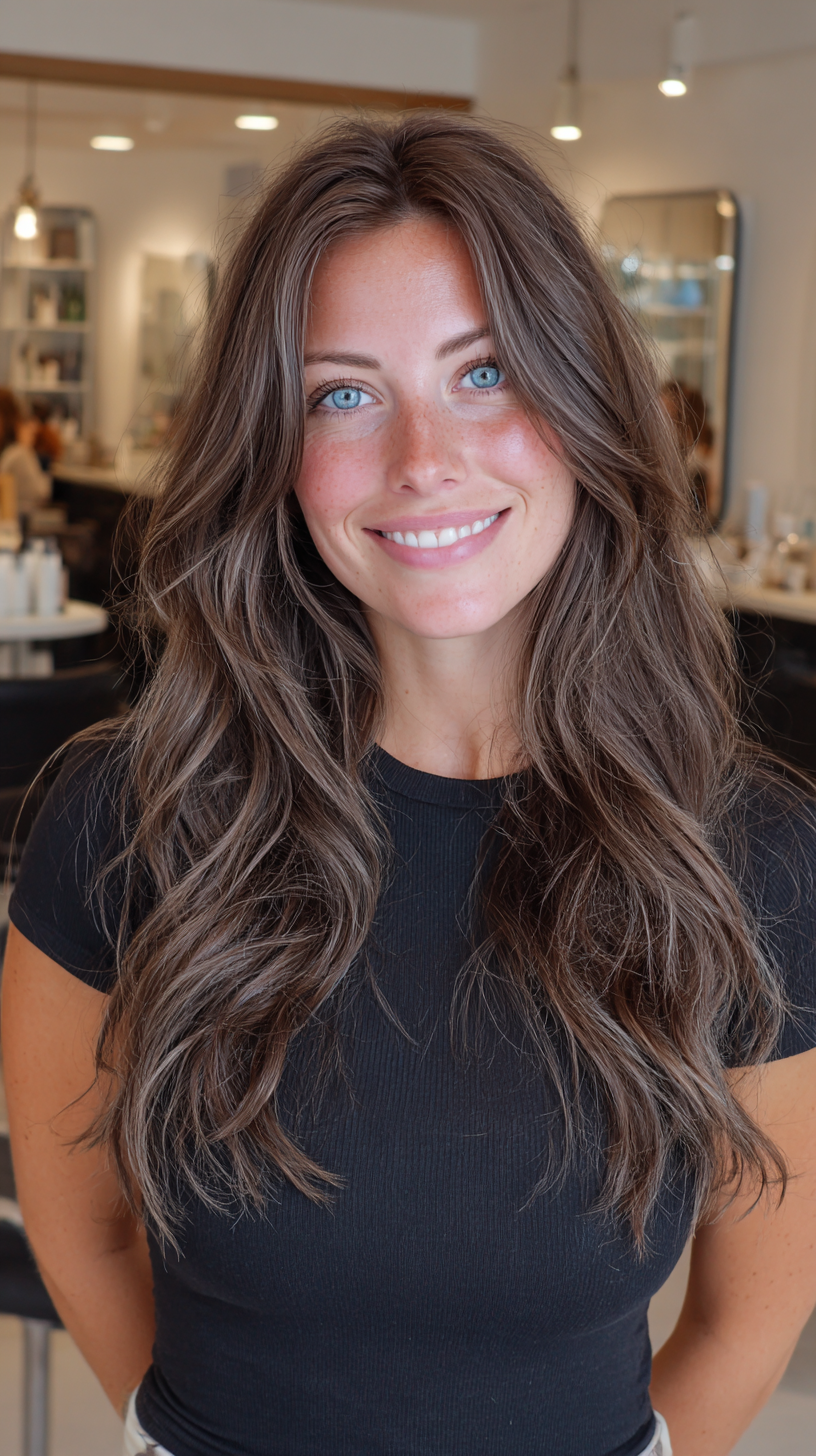 Trendy Ashy Brown Waves with Textured Layers