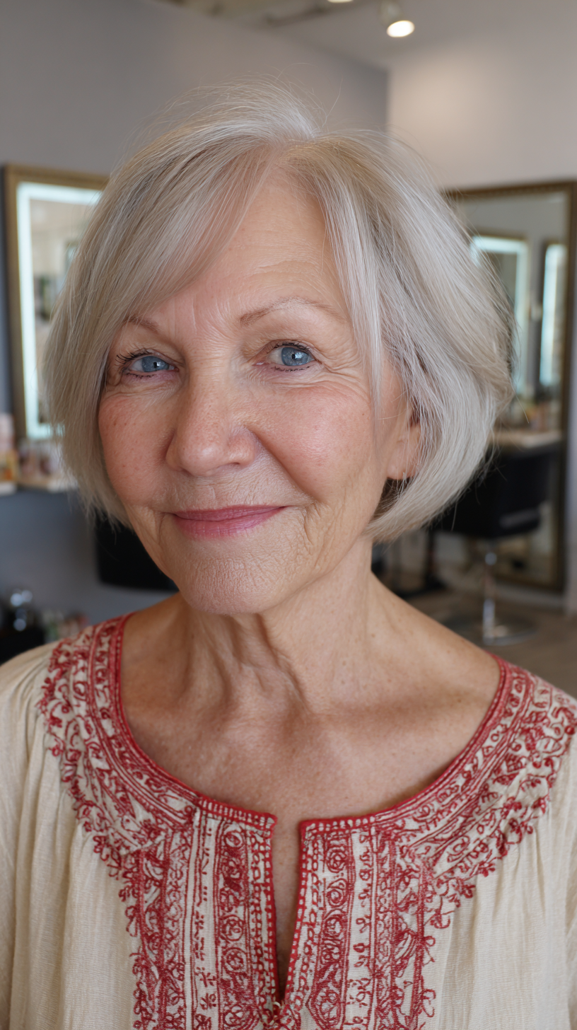 Chic Layered Silver Bob with Soft Volume