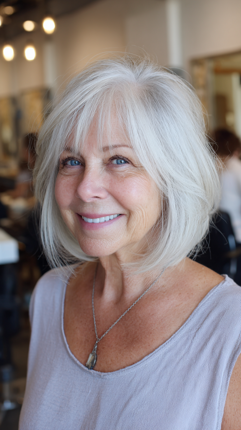 Chic Silver Blunt Bob with Soft Texture