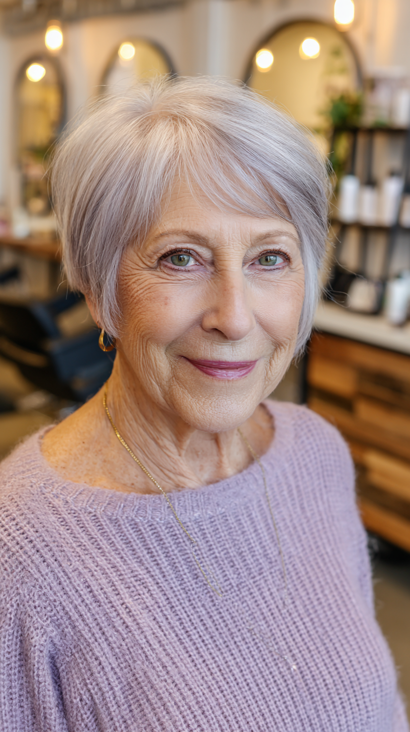 Chic Soft Silver Pixie Cut with Layered Texture