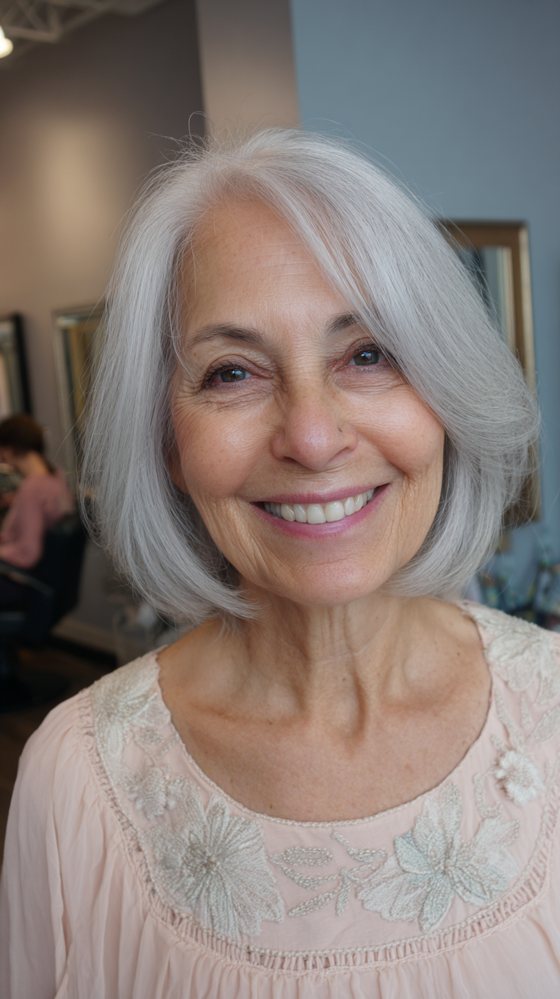 Elegant Silver Blunt Bob with Subtle Layers