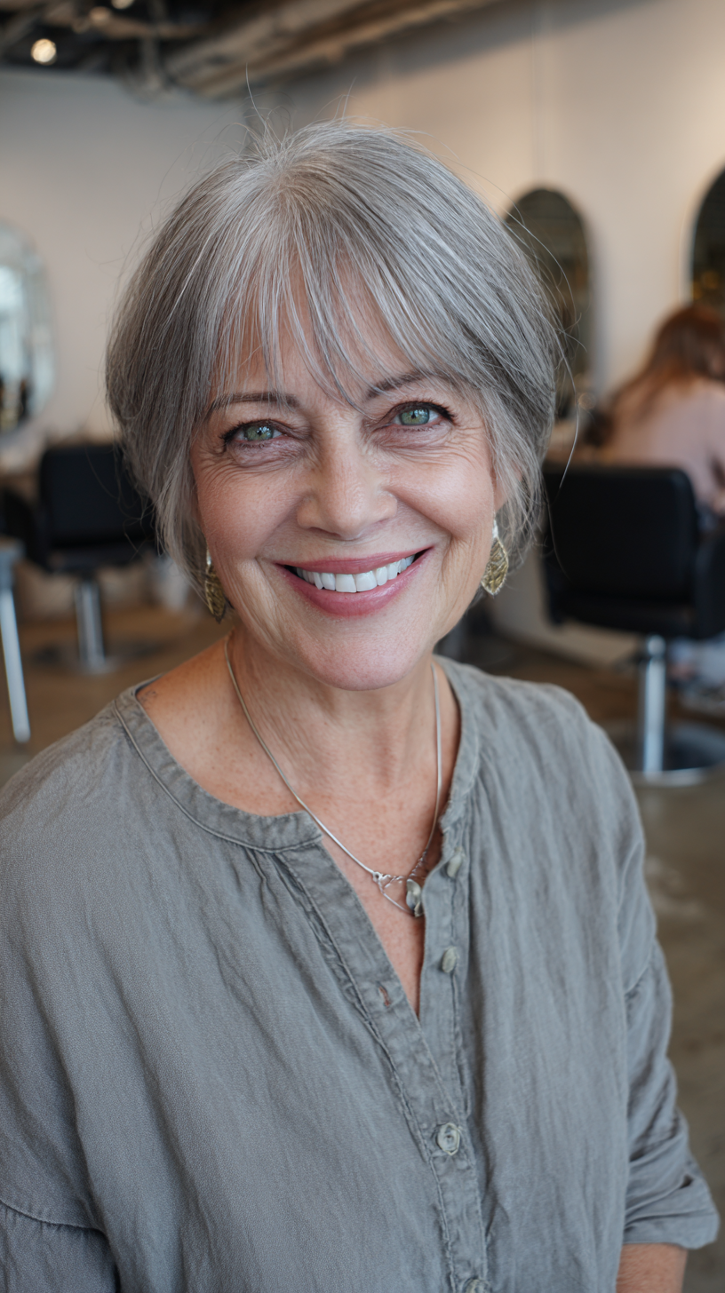 Elegant Silver Pixie with Soft Fringe