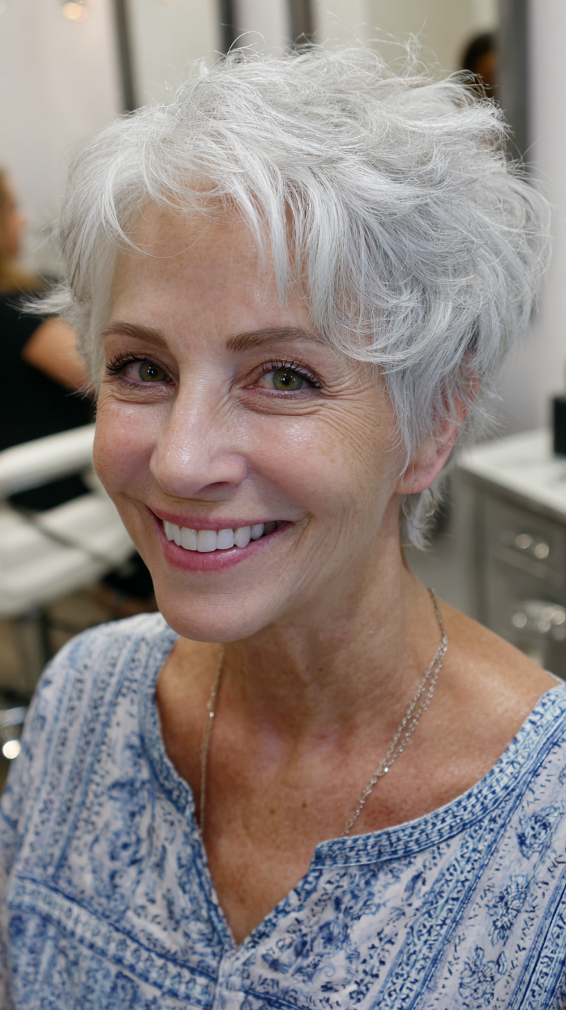 Textured Short Silver Pixie with Soft Layers