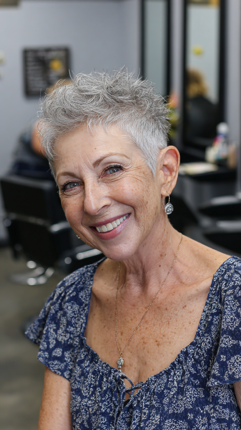 Textured Short Silver Pixie with Soft Volume
