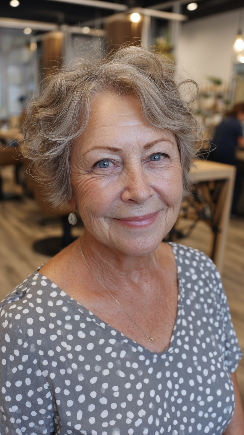 Textured Silver Curly Crop with Gentle Volume