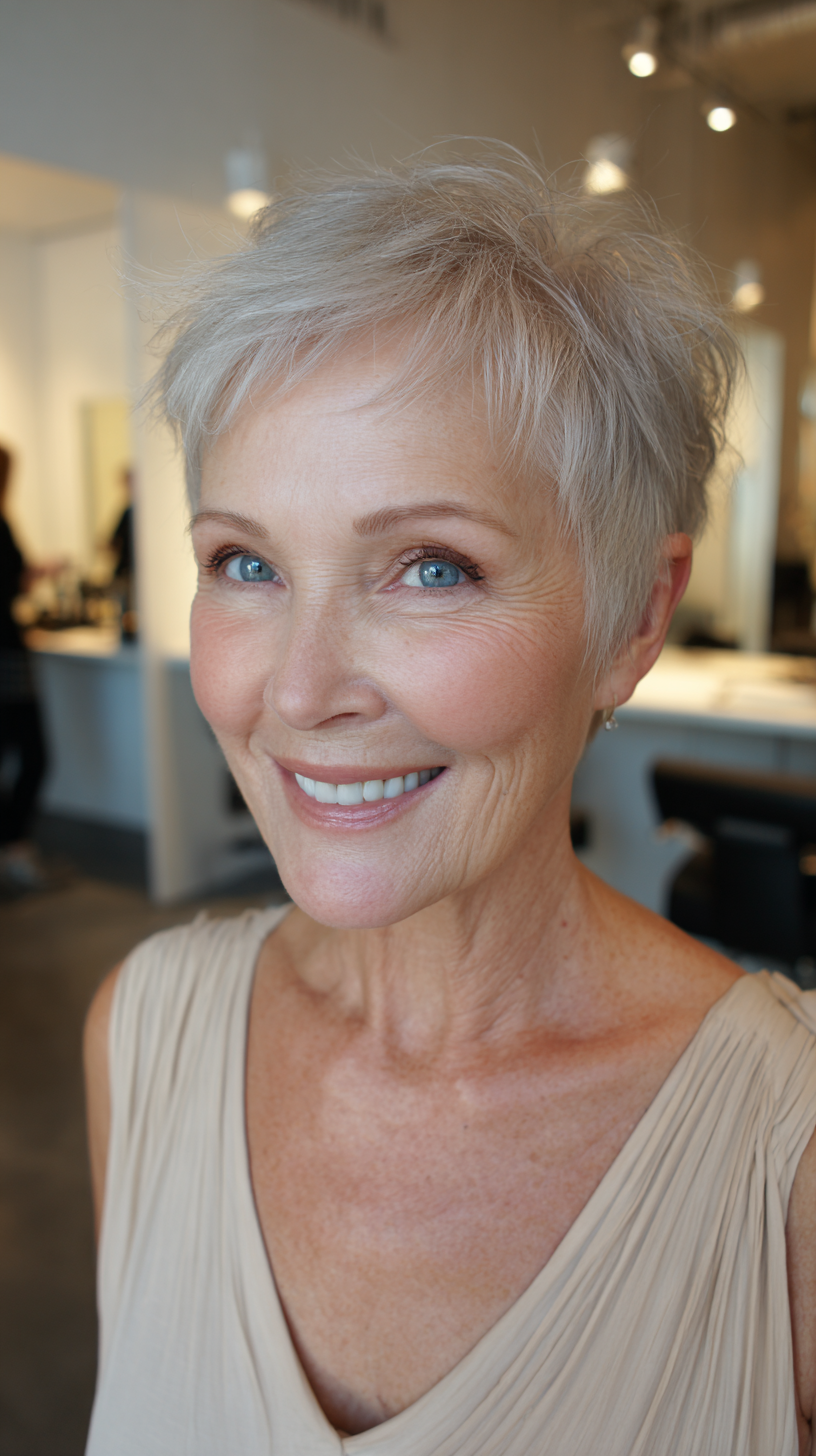 Textured Silver Pixie with Subtle Volume