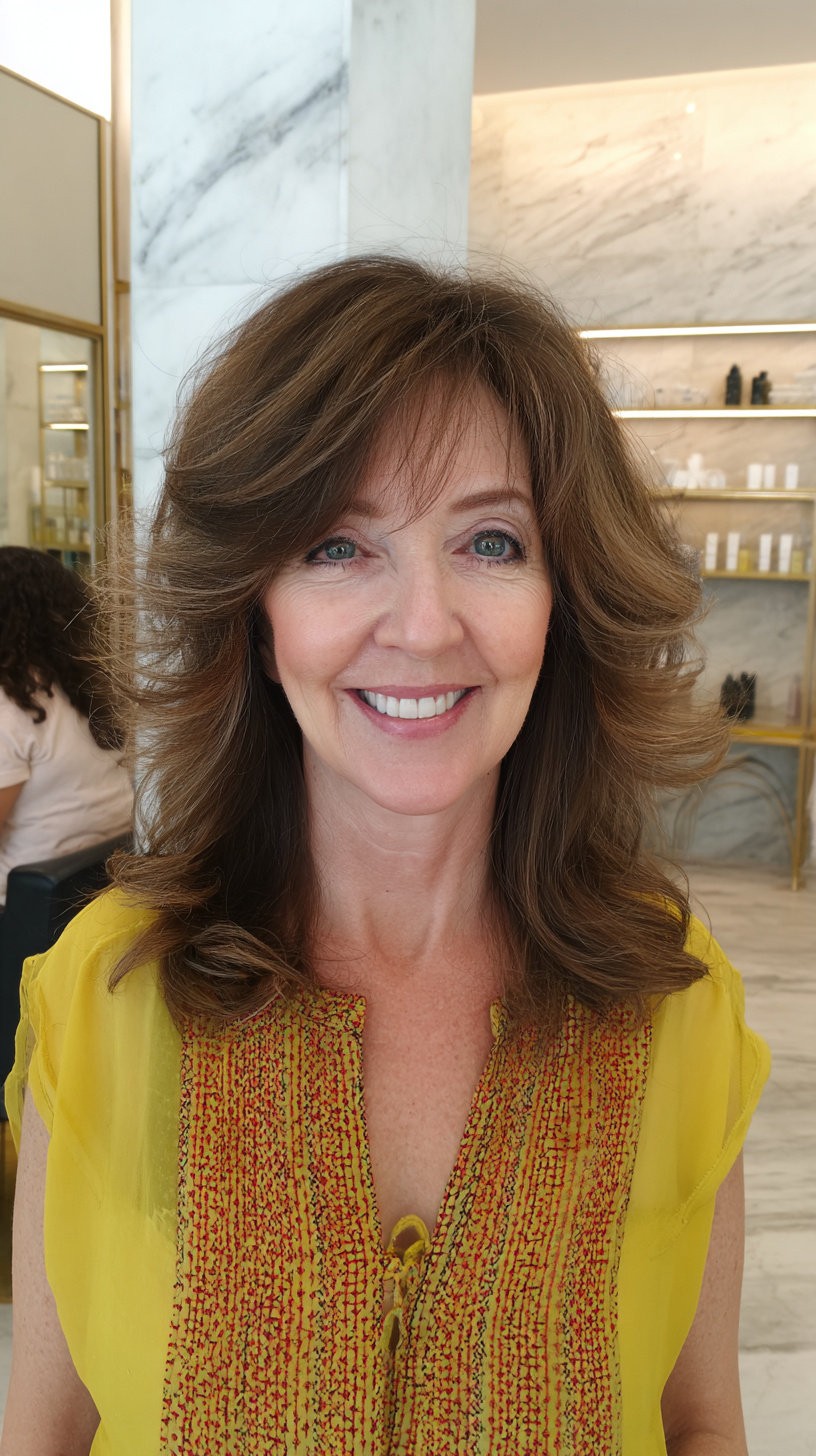 Voluminous Layered Cut with Soft Face-Framing Waves