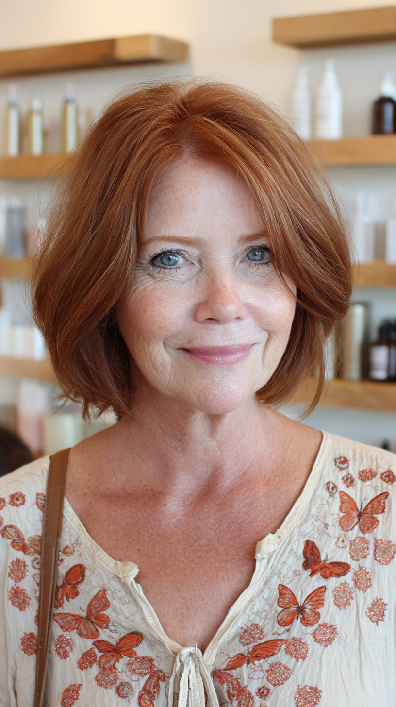 Warm Auburn Textured Bob with Soft Waves