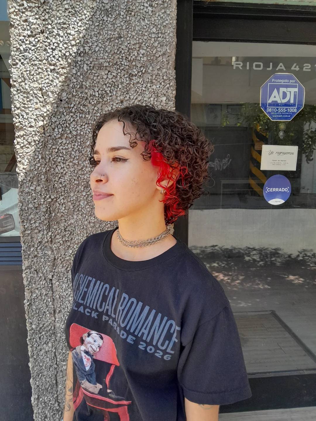 Bold Curly Crop with Vibrant Red Accents