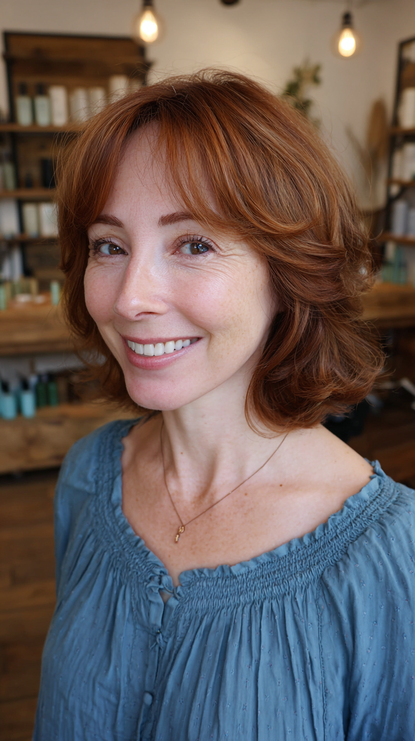Chic Curly Lob with Soft Bangs