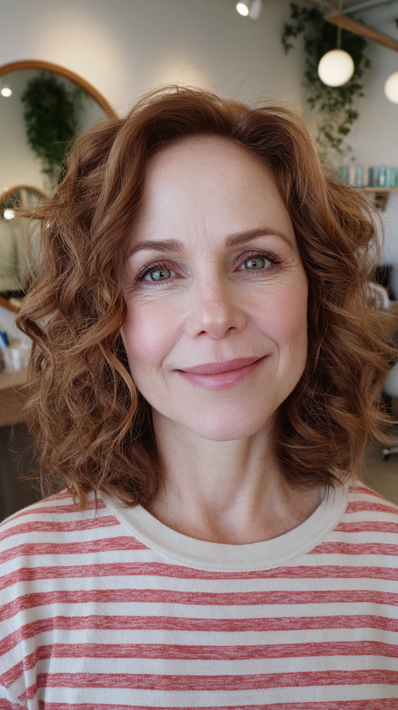 Chic Curly Shoulder-Length Cut with Soft Layers