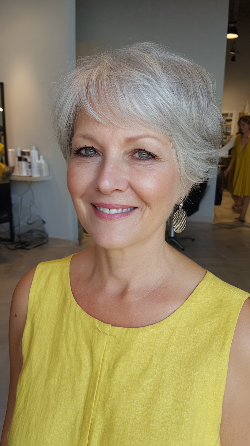 Chic Short Silver Textured Cut with Soft Layers