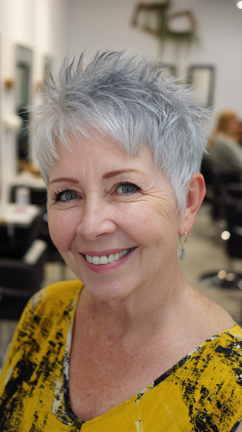 Chic Textured Silver Pixie Cut with Soft Layers
