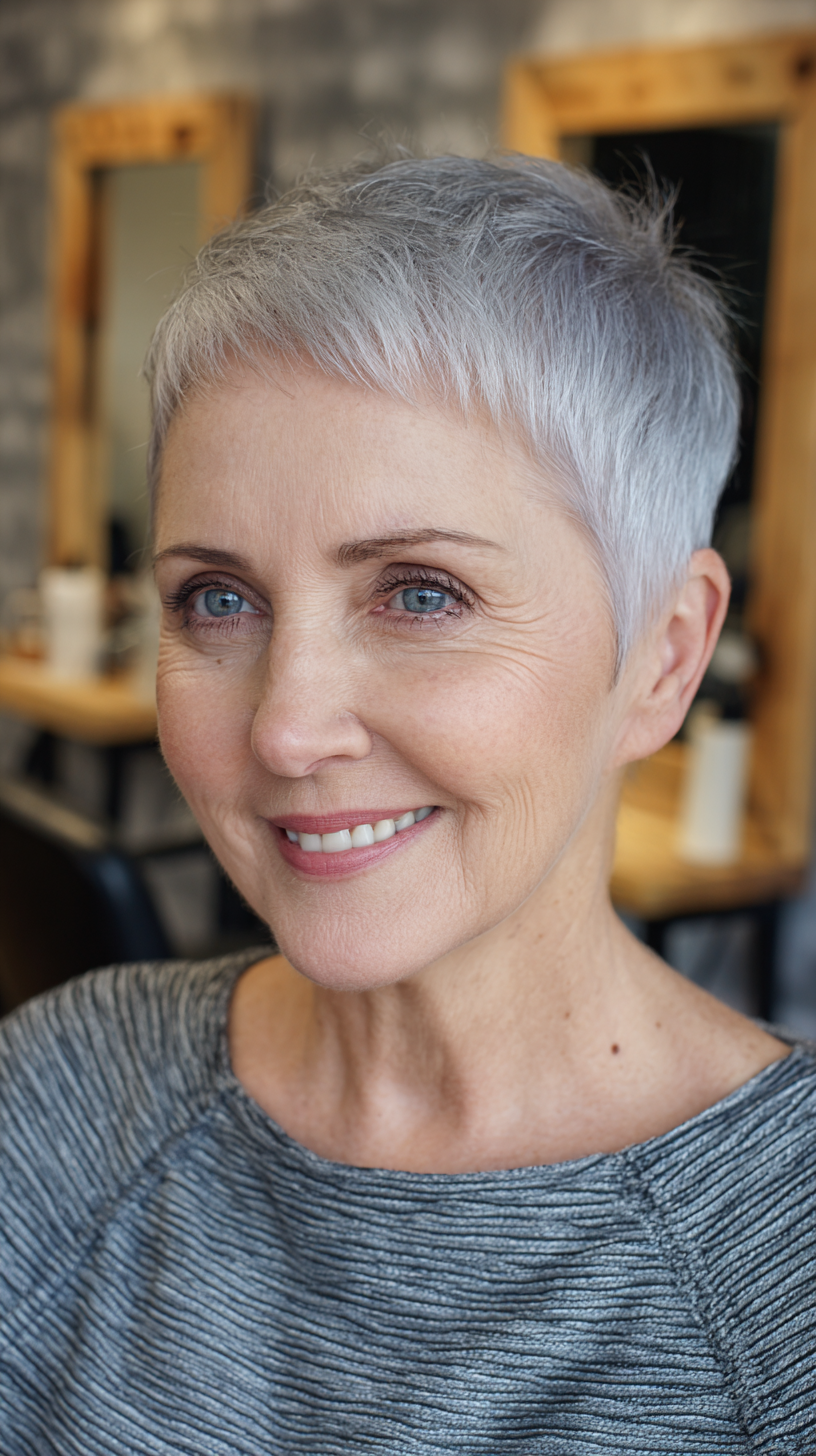 Modern Short Silver Pixie Cut with Textured Layers
