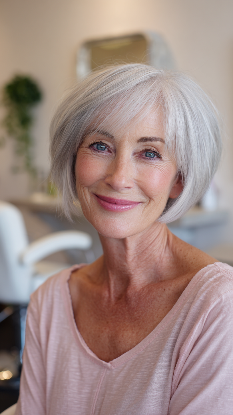 Modern Silvery Blunt Bob with Subtle Texture