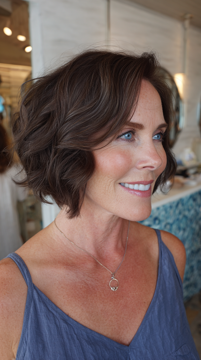 Textured Shoulder-Length Waves with Warm Highlights