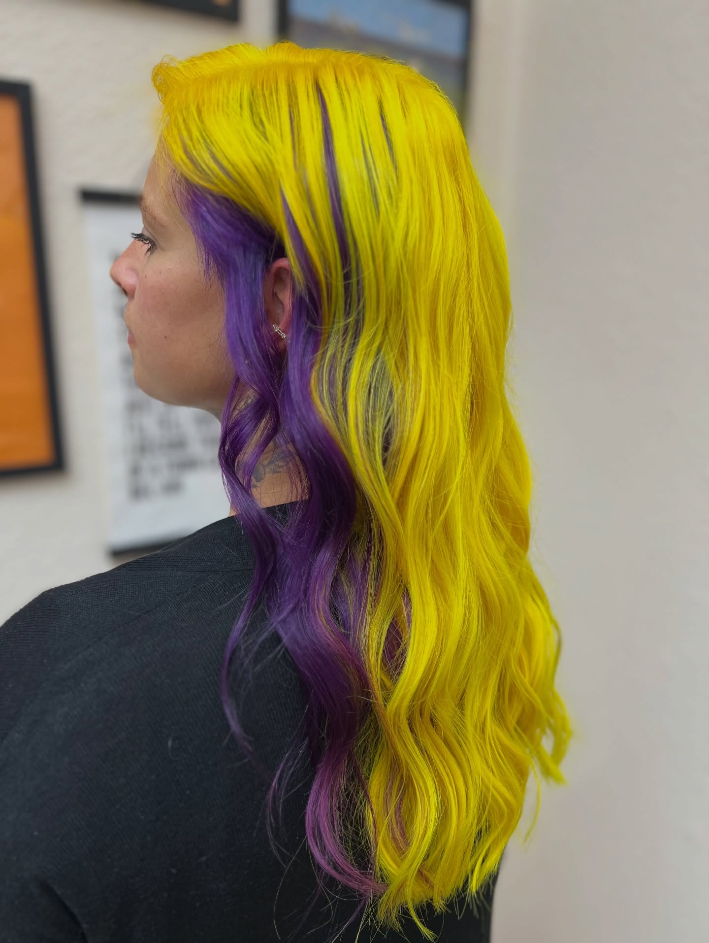 Bold Yellow and Purple Waves with Textured Layers