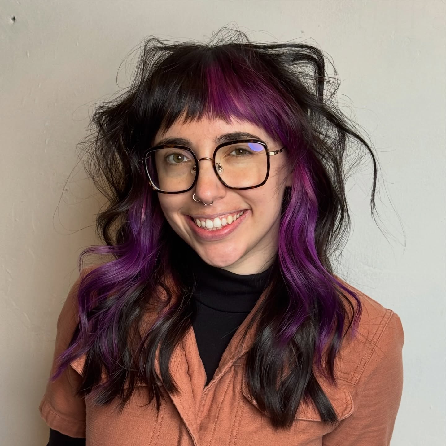 Chic Layered Color Block Bangs with Vibrant Highlights