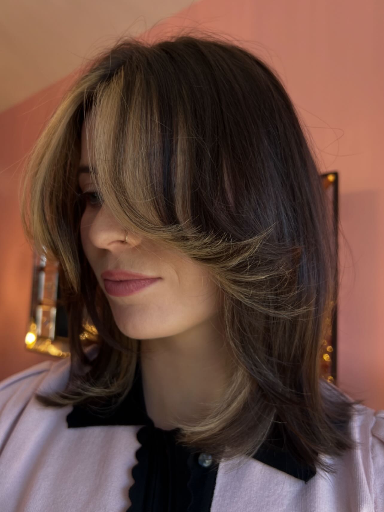 Dynamic Color Block Bangs with Flattering Layers