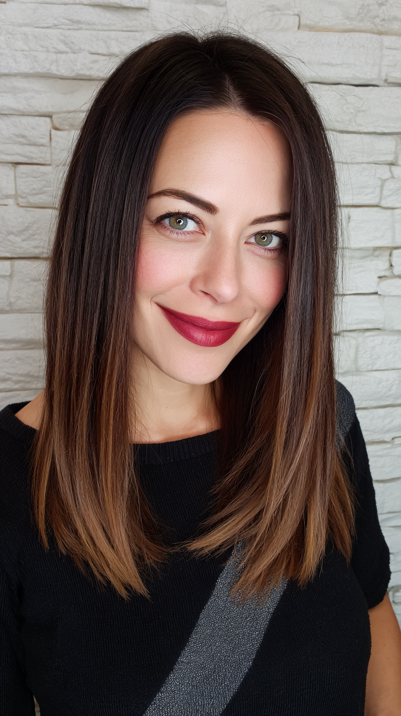 Glossy Long Layered Cut with Subtle Balayage