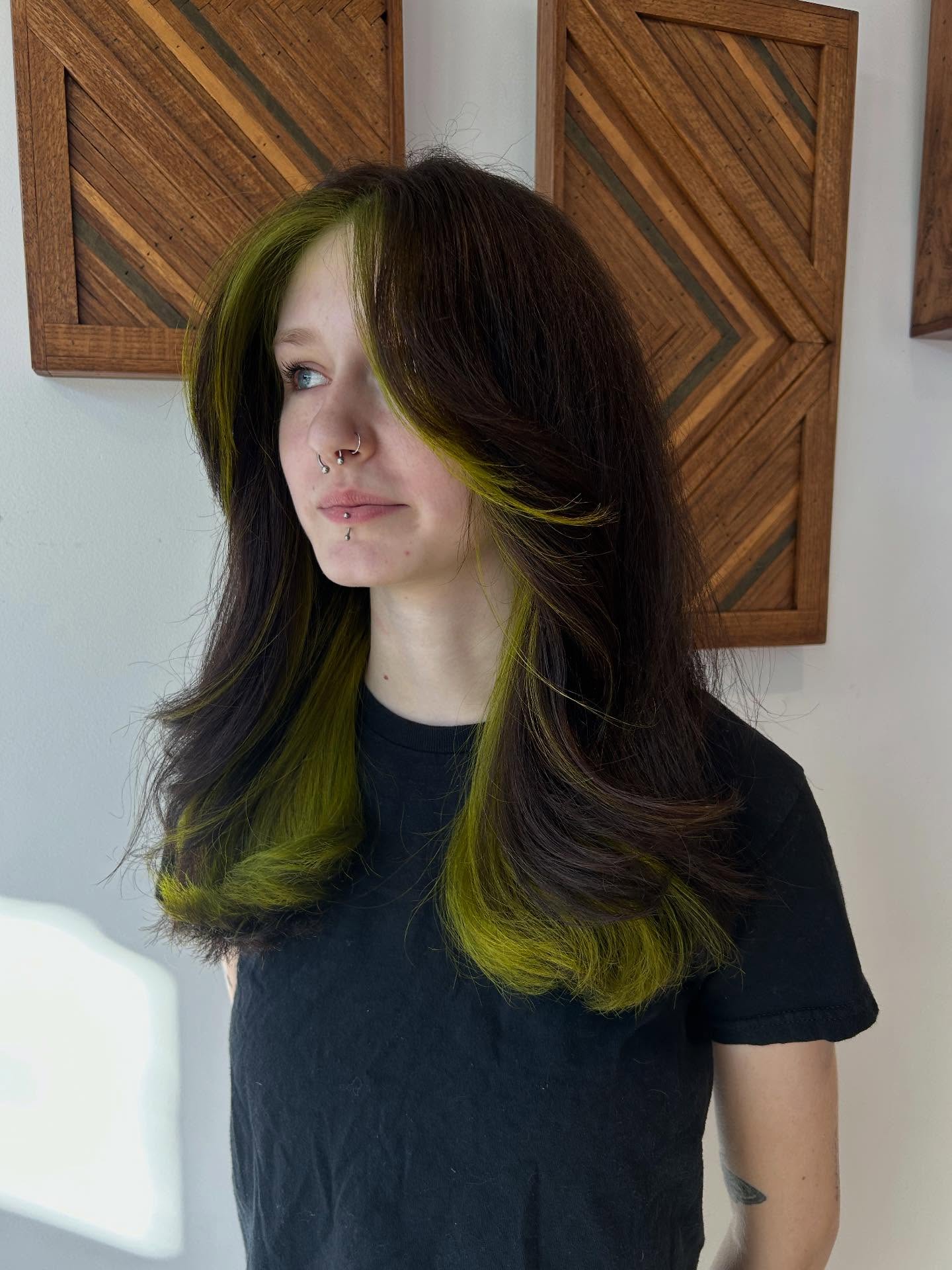Layered Cut with Bold Green Highlights