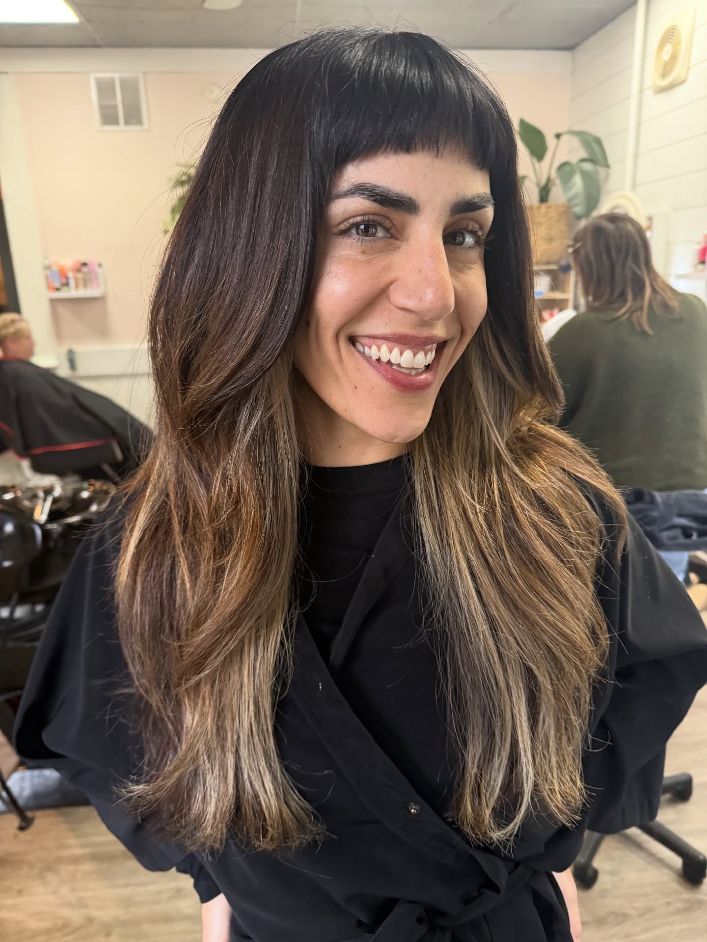 Modern Color Block Bangs with Long Flowing Layers