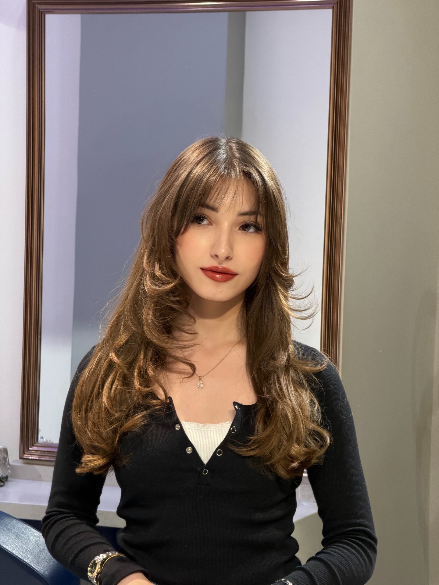 Soft Textured Butterfly Haircut with Full Bangs