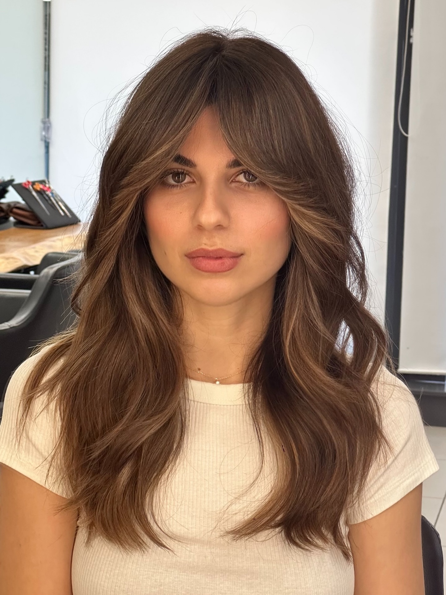 Stylish Layered Butterfly Haircut with Soft Bangs