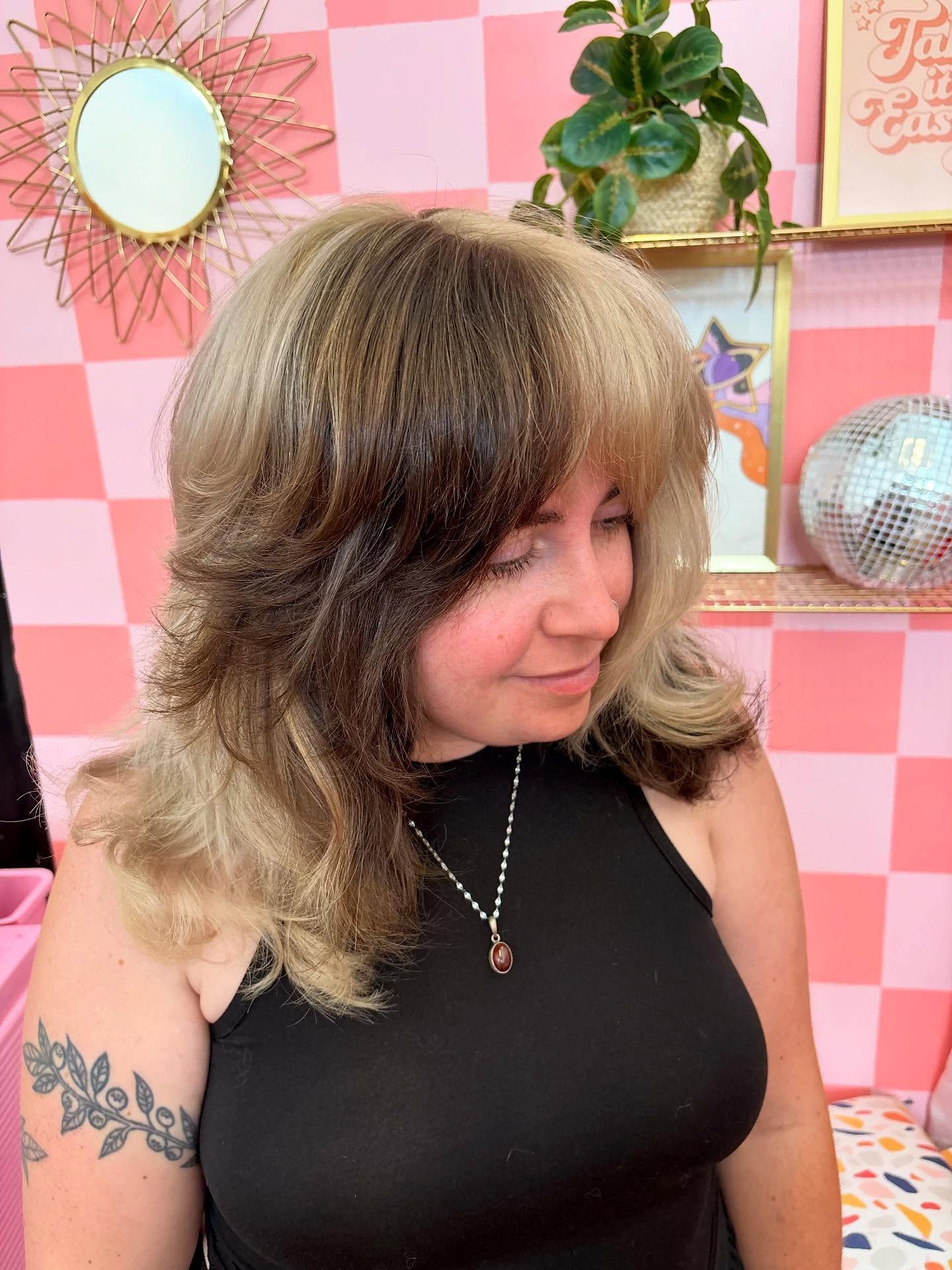 Textured Color Block Bangs with Flowing Layers