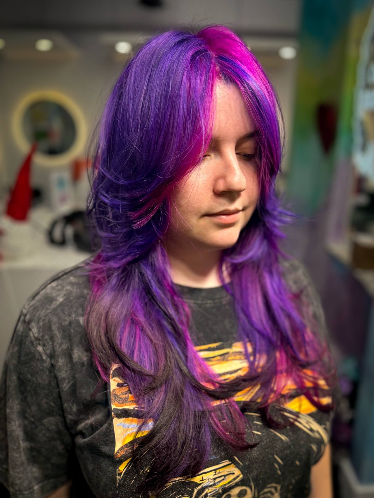 Vibrant Layered Cut with Purple and Pink Ombre