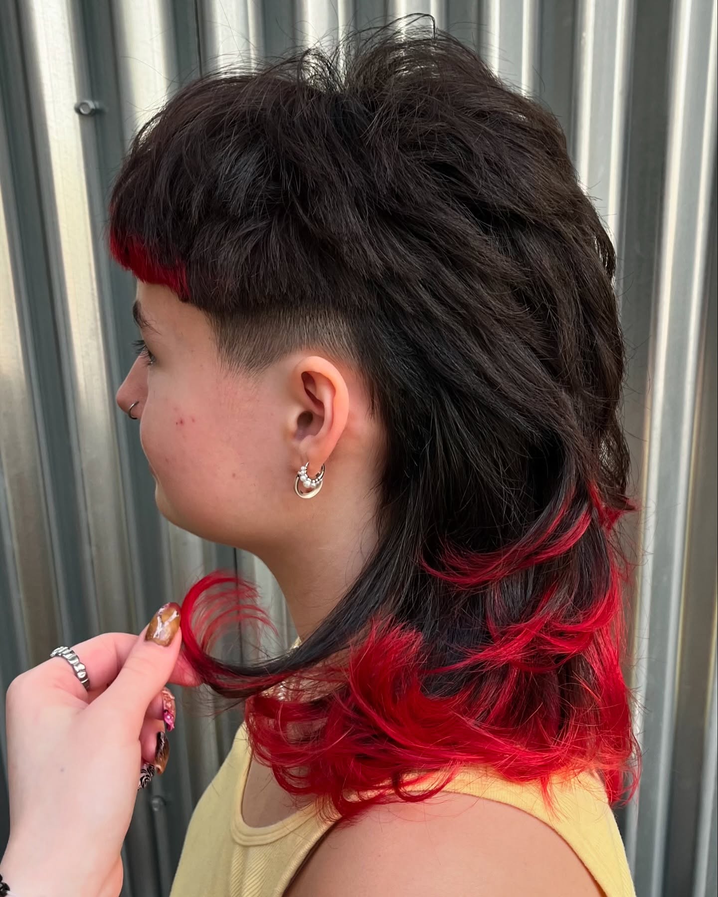 Edgy Textured Mullet with Vibrant Red Tips