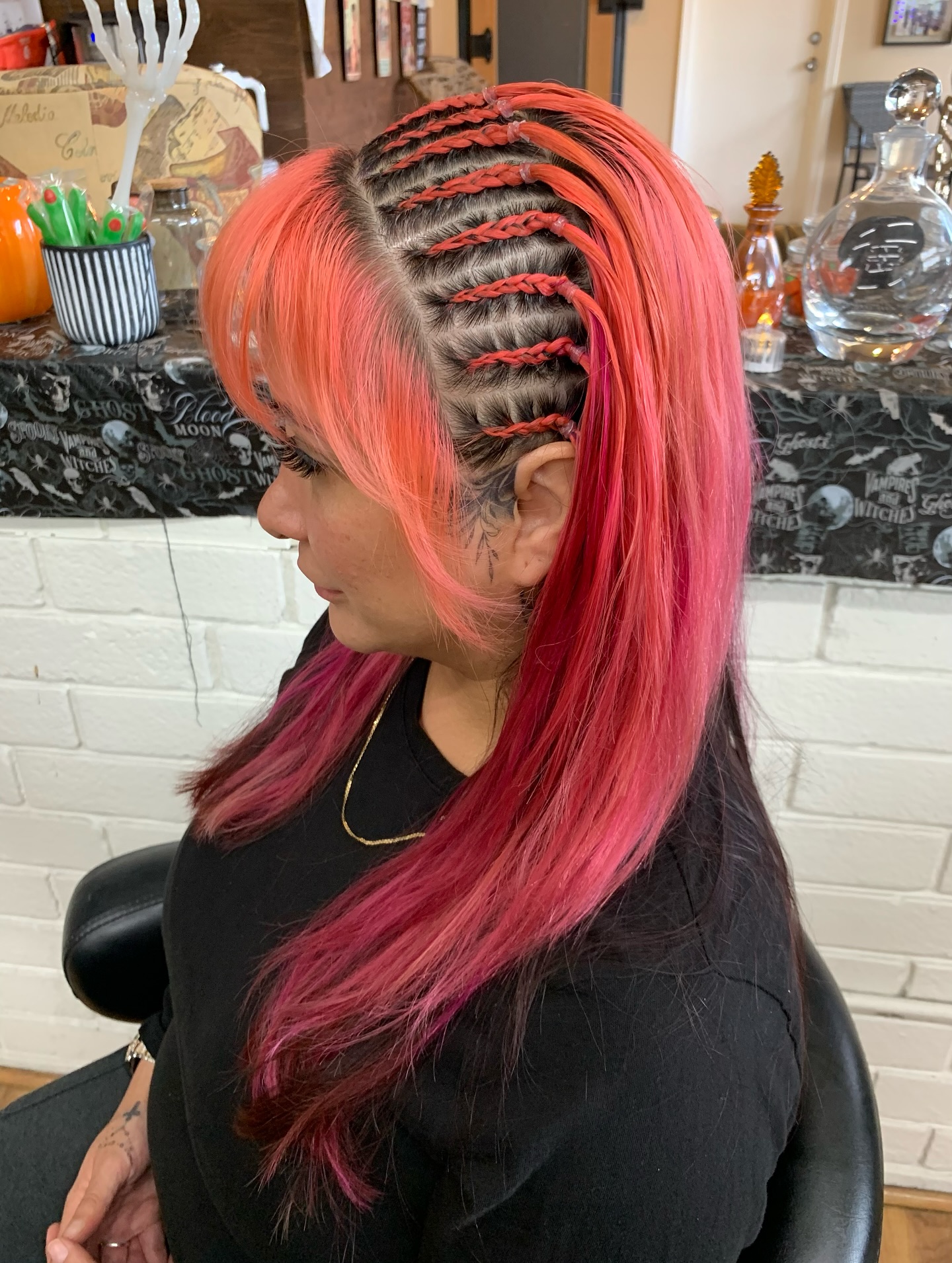 Bold Pink and Braided Half-Up Hairstyle