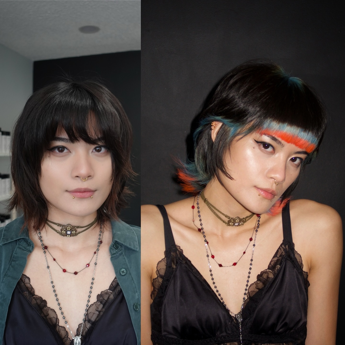 Edgy Color Block Bangs with Textured Layers