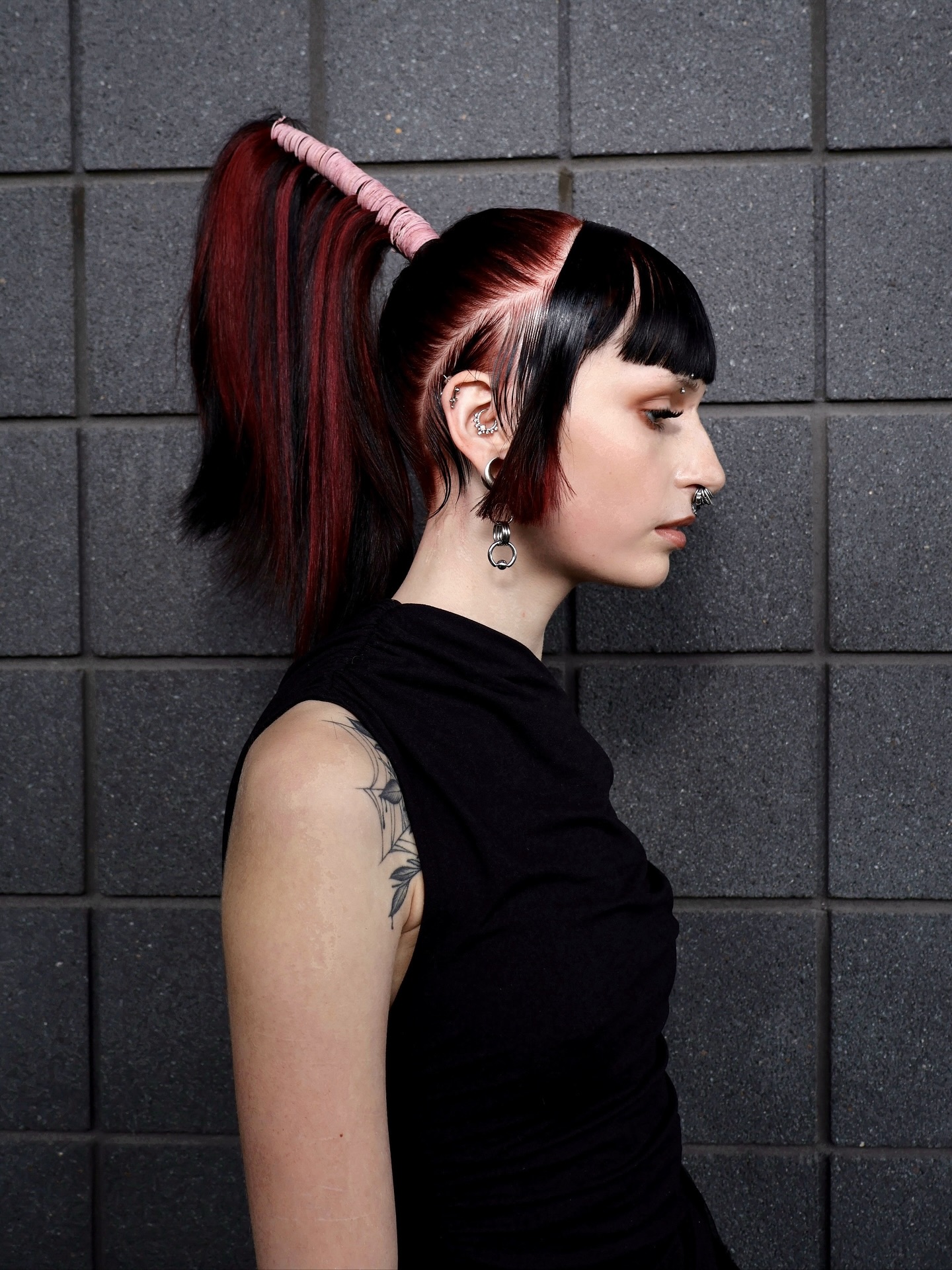Edgy Half-Up High Ponytail with Bold Color Contrast