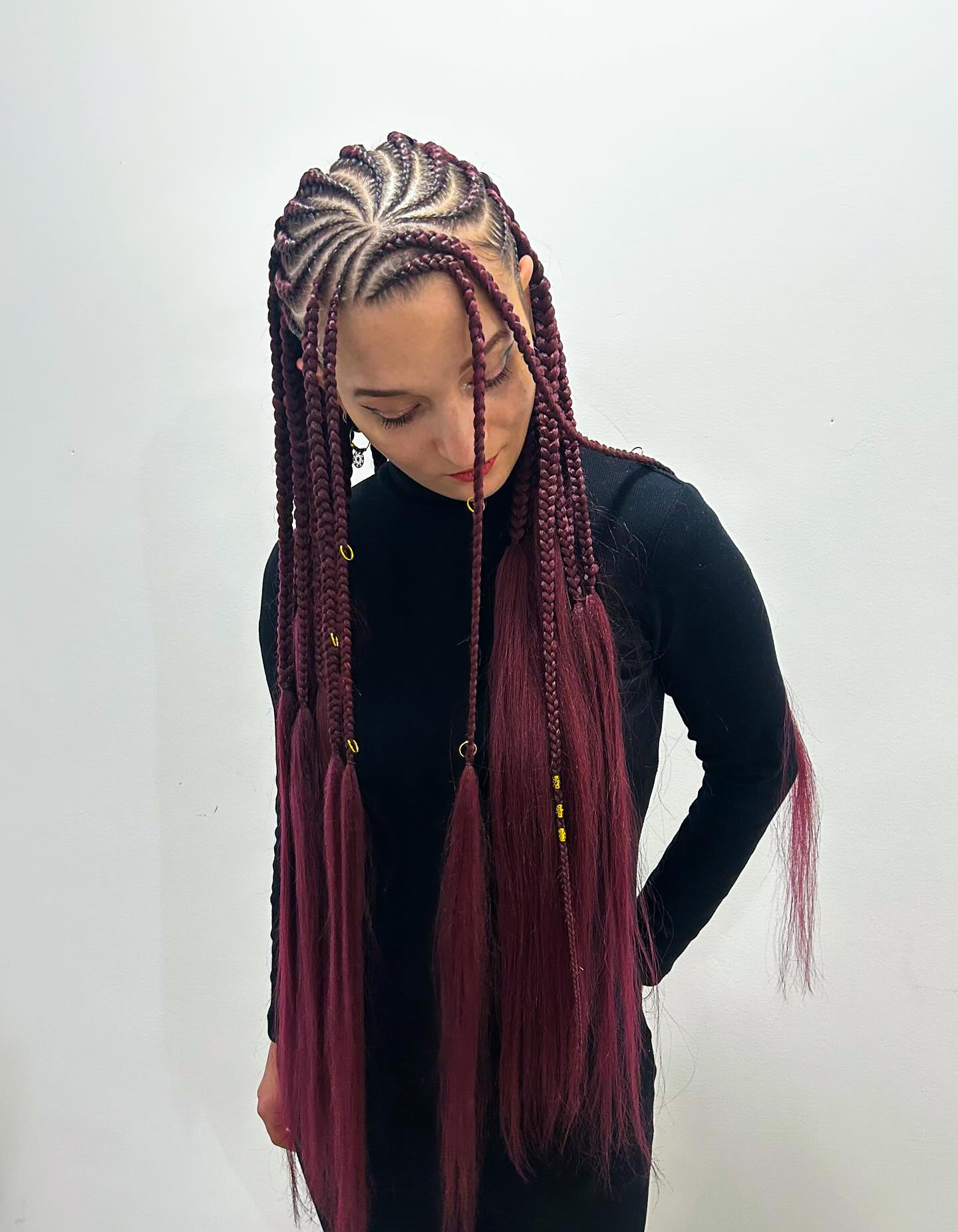 Intricate Burgundy Box Braids with Lengthy Extensions