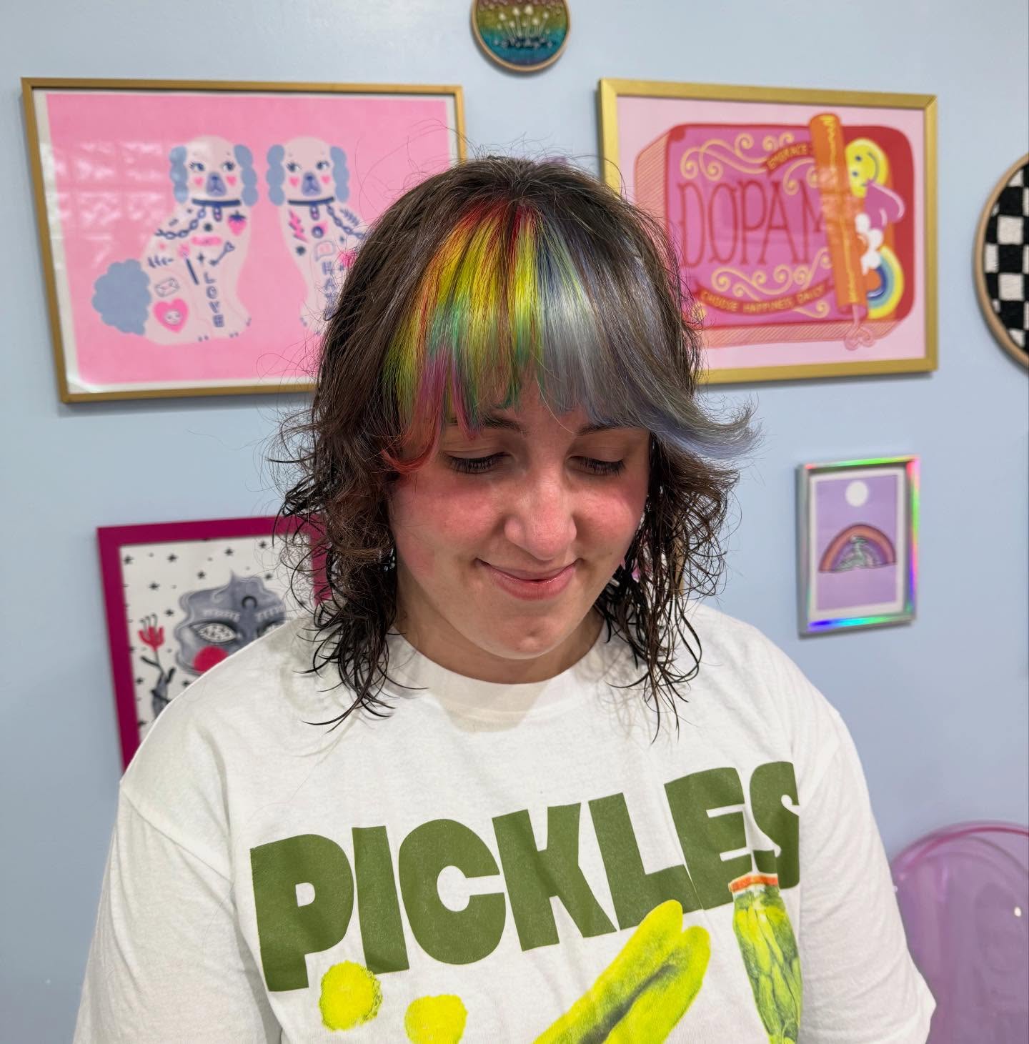 Playful Color Block Bangs with Curly Texture