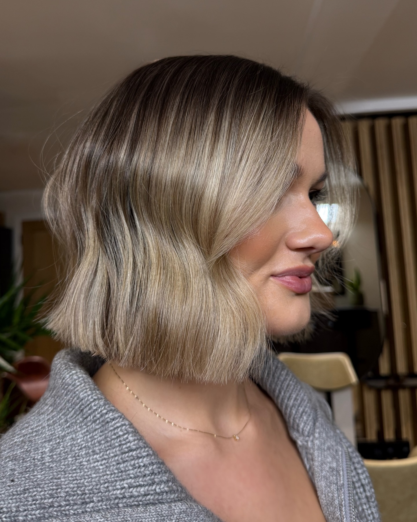 Stylish Textured Bob with Warm Highlights