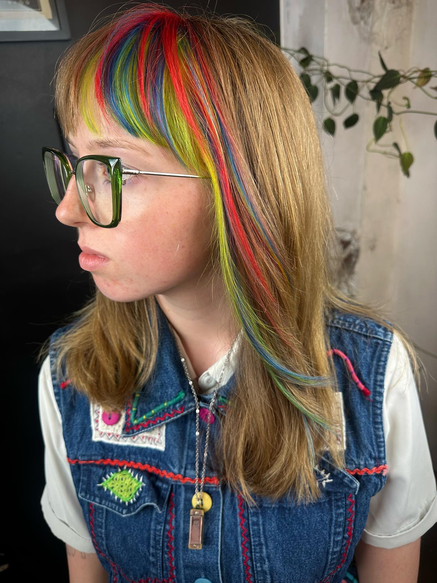 Vibrant Color Block Bangs with Bold Highlights