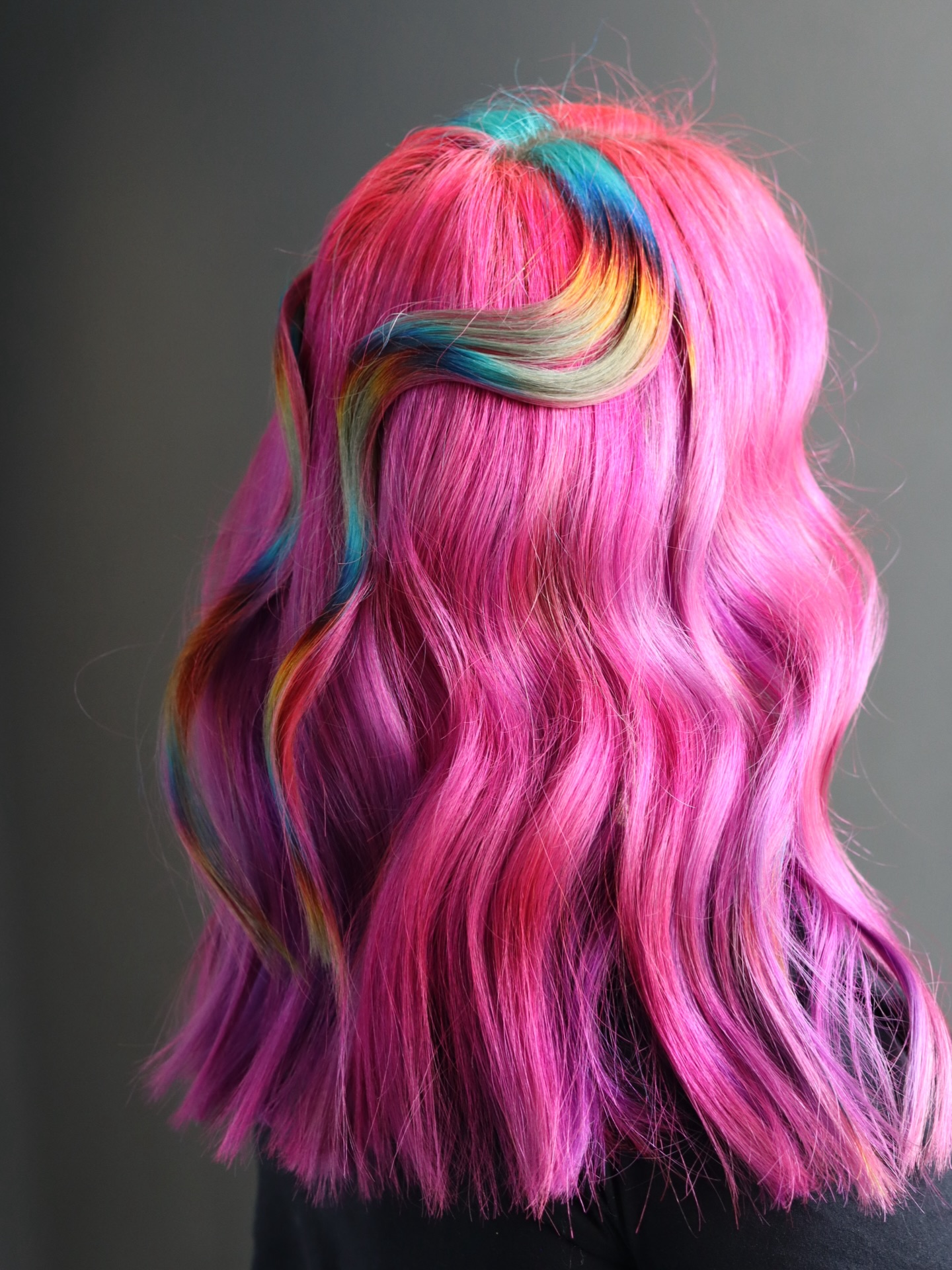 Vibrant Wavy Lob with Multicolored Highlights
